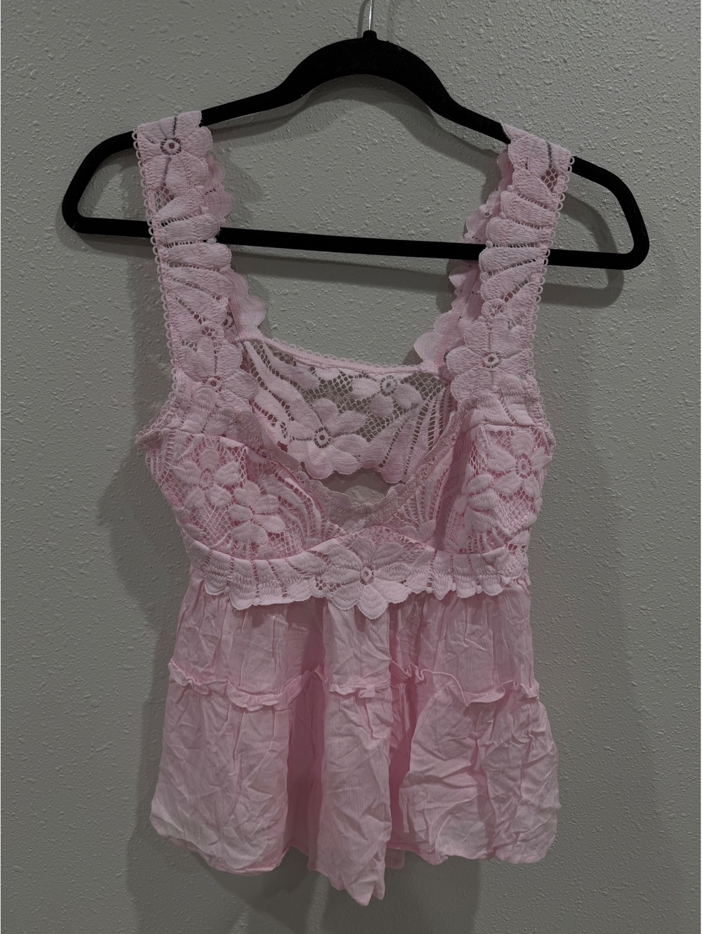 Intimately Free People Womenโs M Pink Lace Babydoll Tank Top